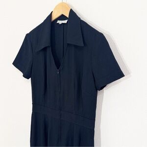 Parallel Black Jumpsuit Zipper Front Short Sleeves Wide Leg Size 8